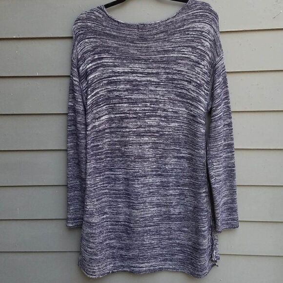Ellen Tracy Marled Black White Tunic Sweater Large - Picture 1 of 8